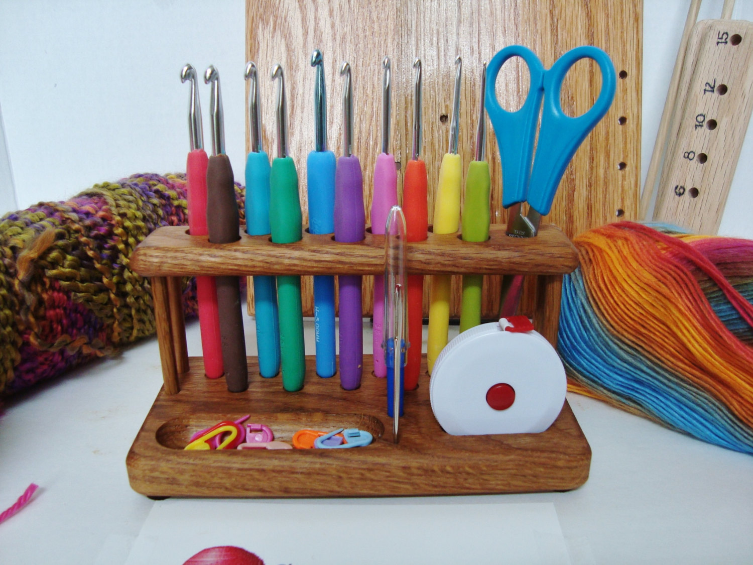 Wooden Crochet Hooks Holder Stand and Crochet Hooks Set 4mm to 10 Mm Crochet  Hooks Organizer Crafts Organizing & Pencil Holder and More 